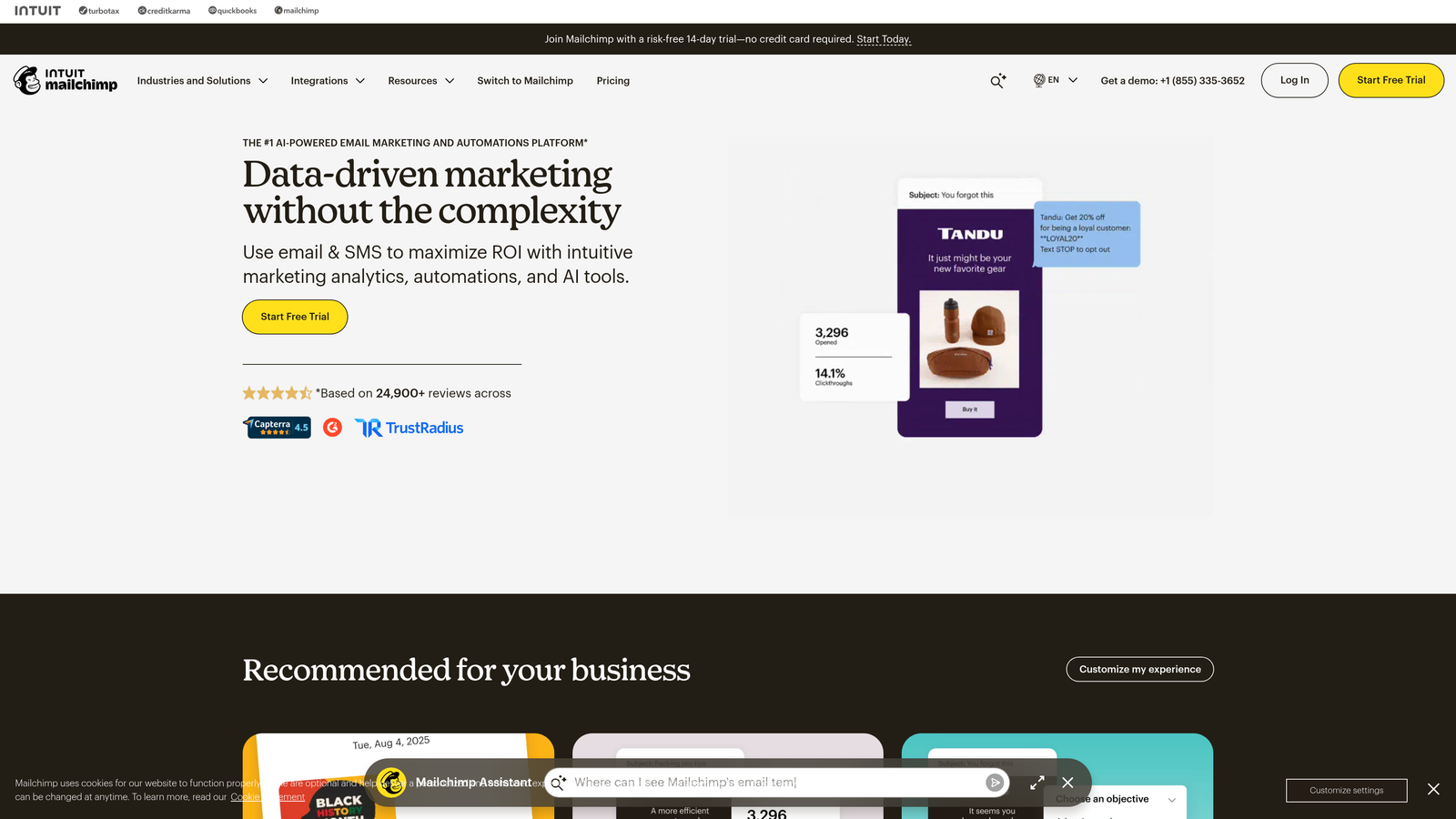 Screenshot of Mailchimp website