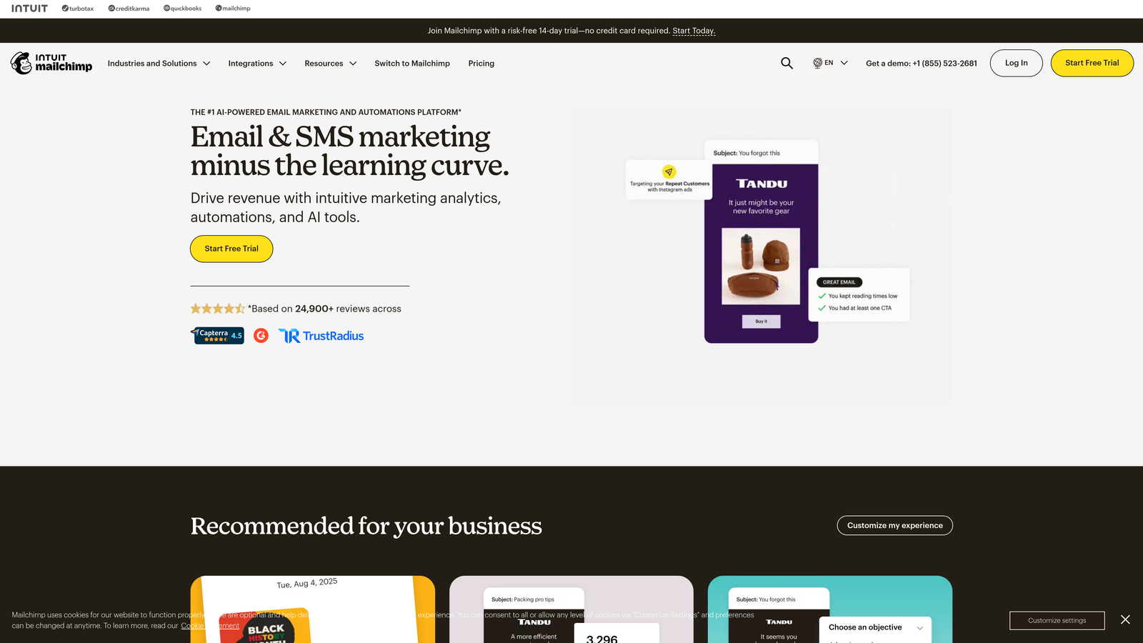Screenshot of Mailchimp website
