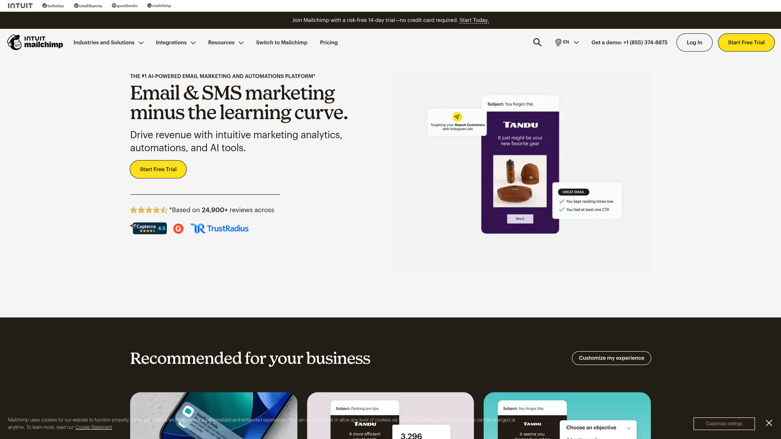 Screenshot of Mailchimp website