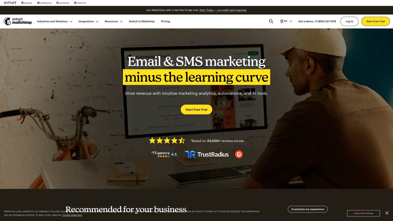 Screenshot of Mailchimp website