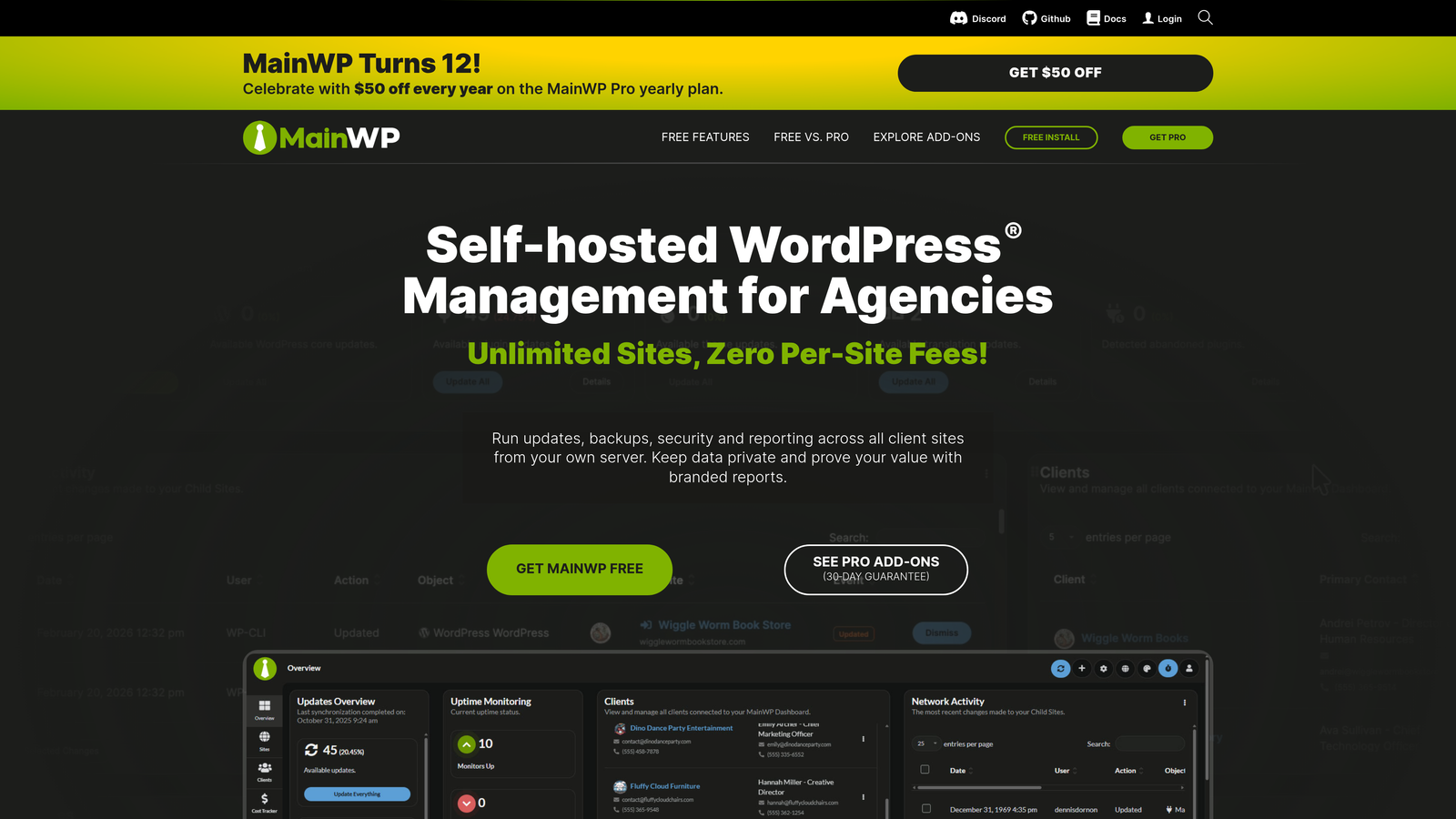 Screenshot of MainWP website