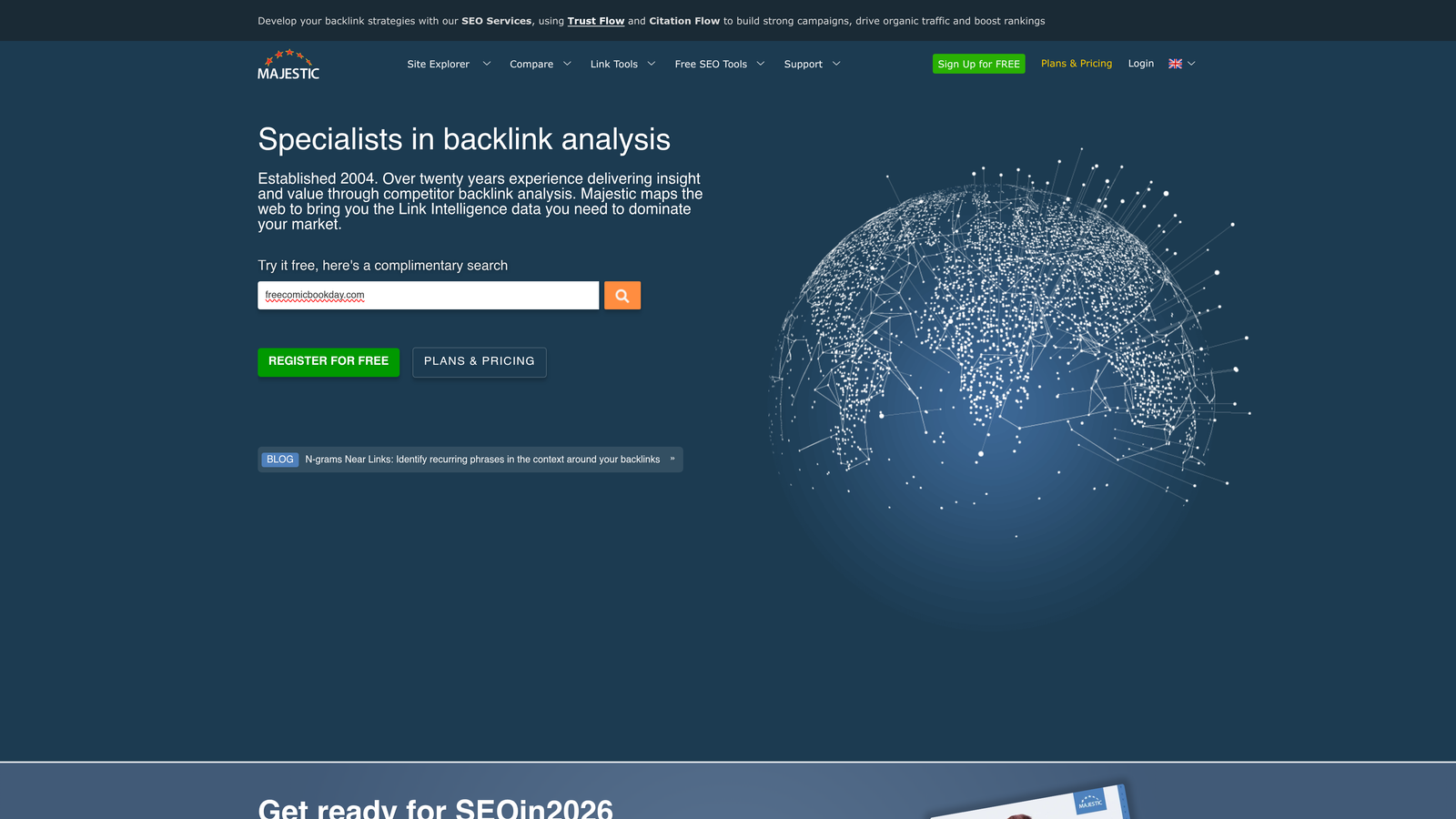 Screenshot of Majestic website