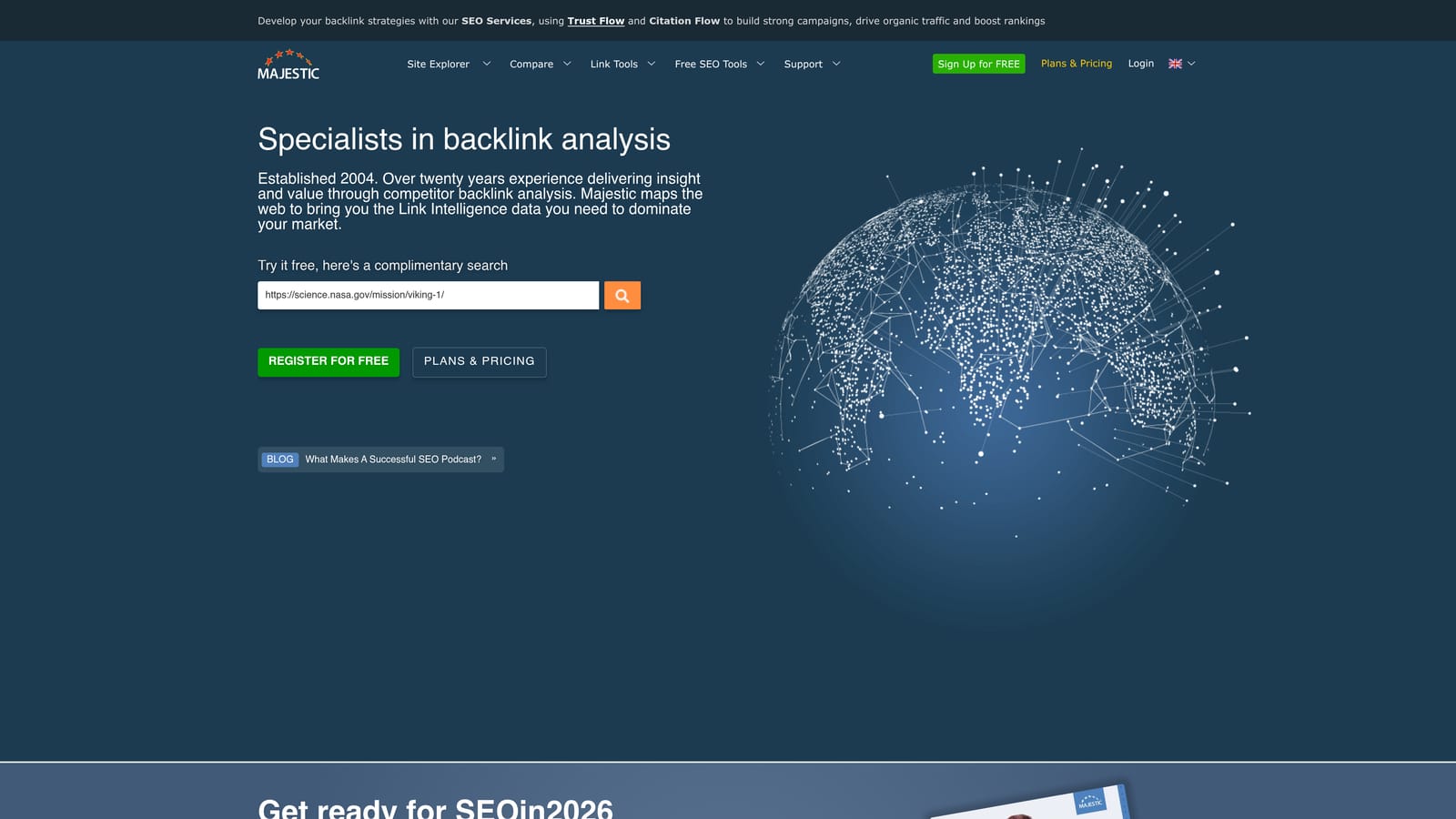 Screenshot of Majestic SEO website