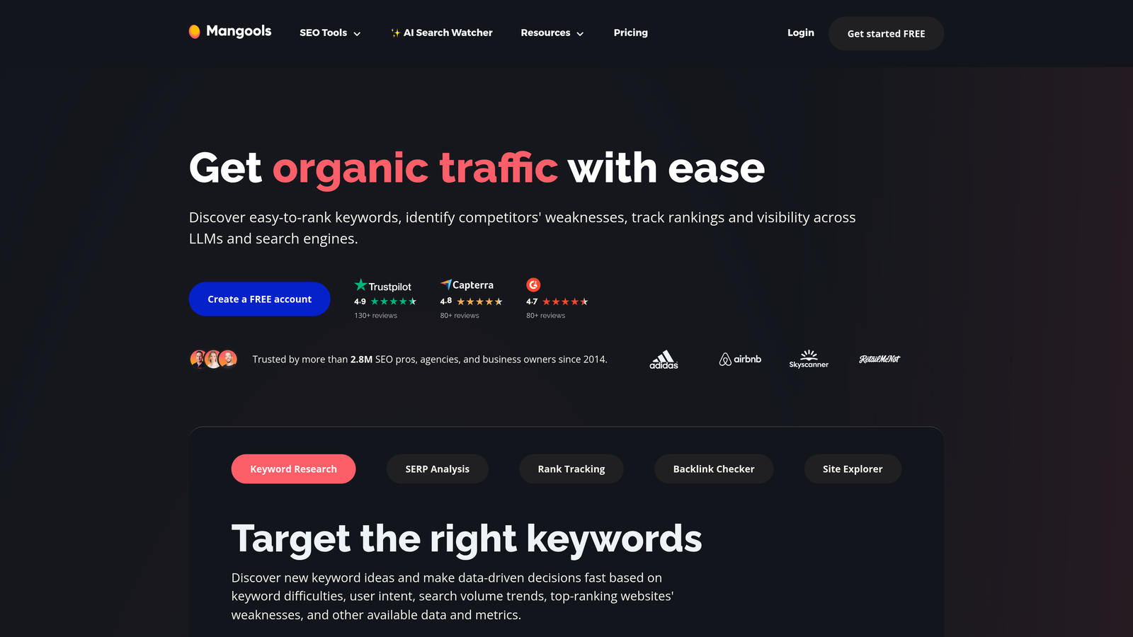 Screenshot of Mangools (SERPWatcher) website