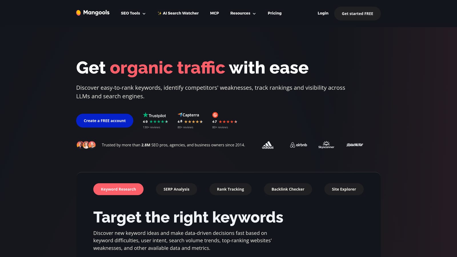 Screenshot of Mangools (SERPWatcher) website