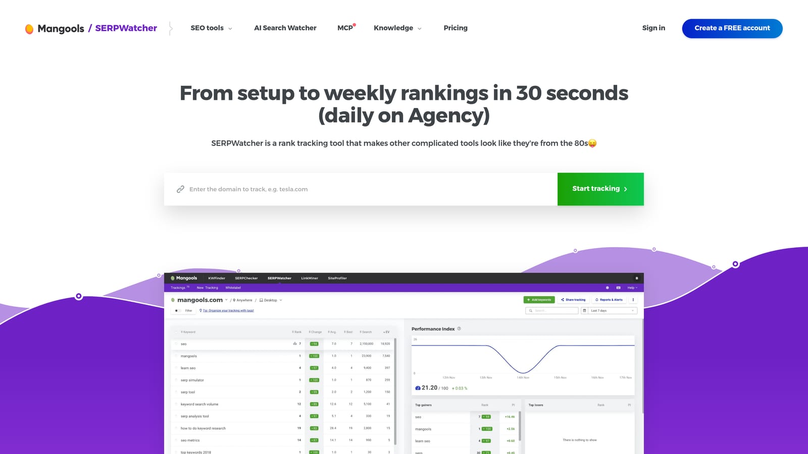 Screenshot of Mangools (SERPWatcher) website