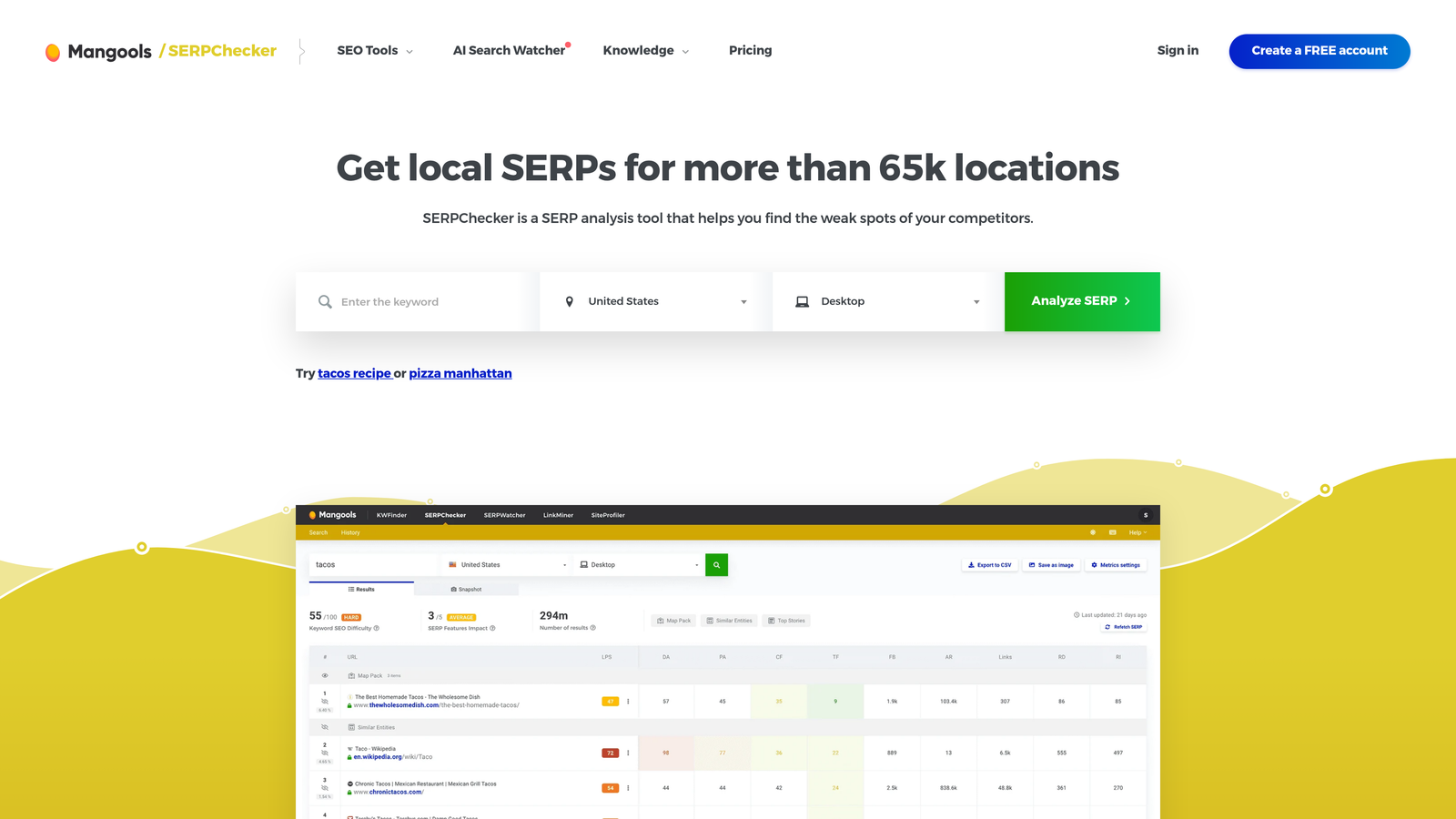 Screenshot of Mangools SERPChecker website