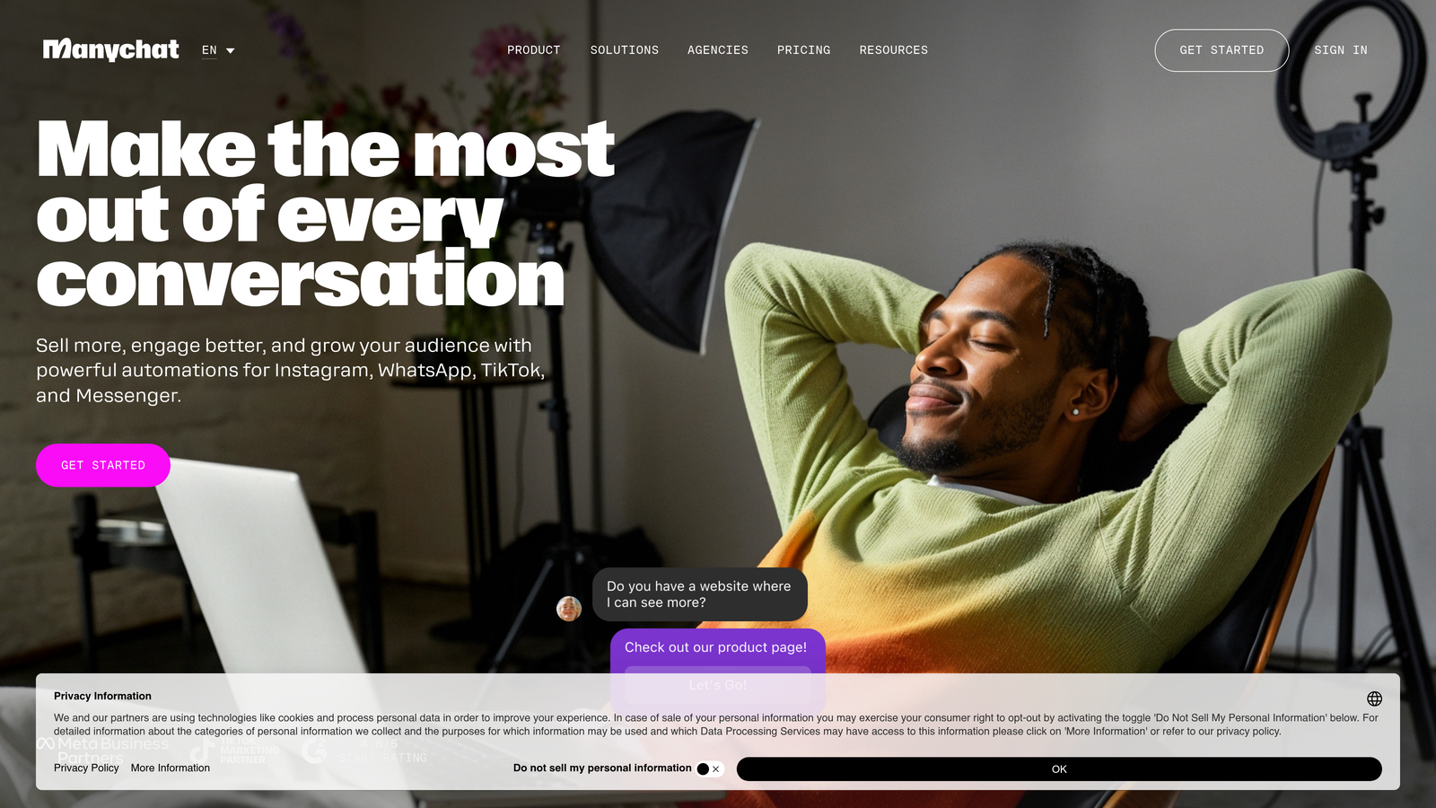 Screenshot of ManyChat website