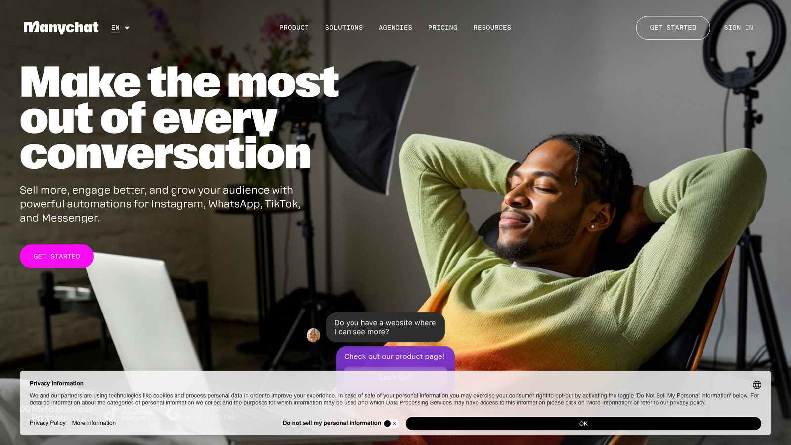 Screenshot of ManyChat website