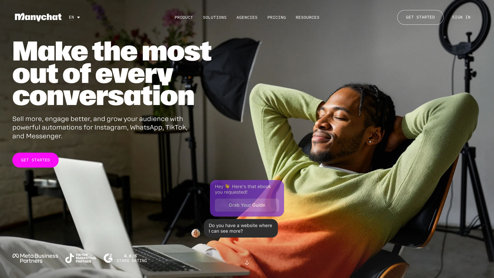 Screenshot of ManyChat website