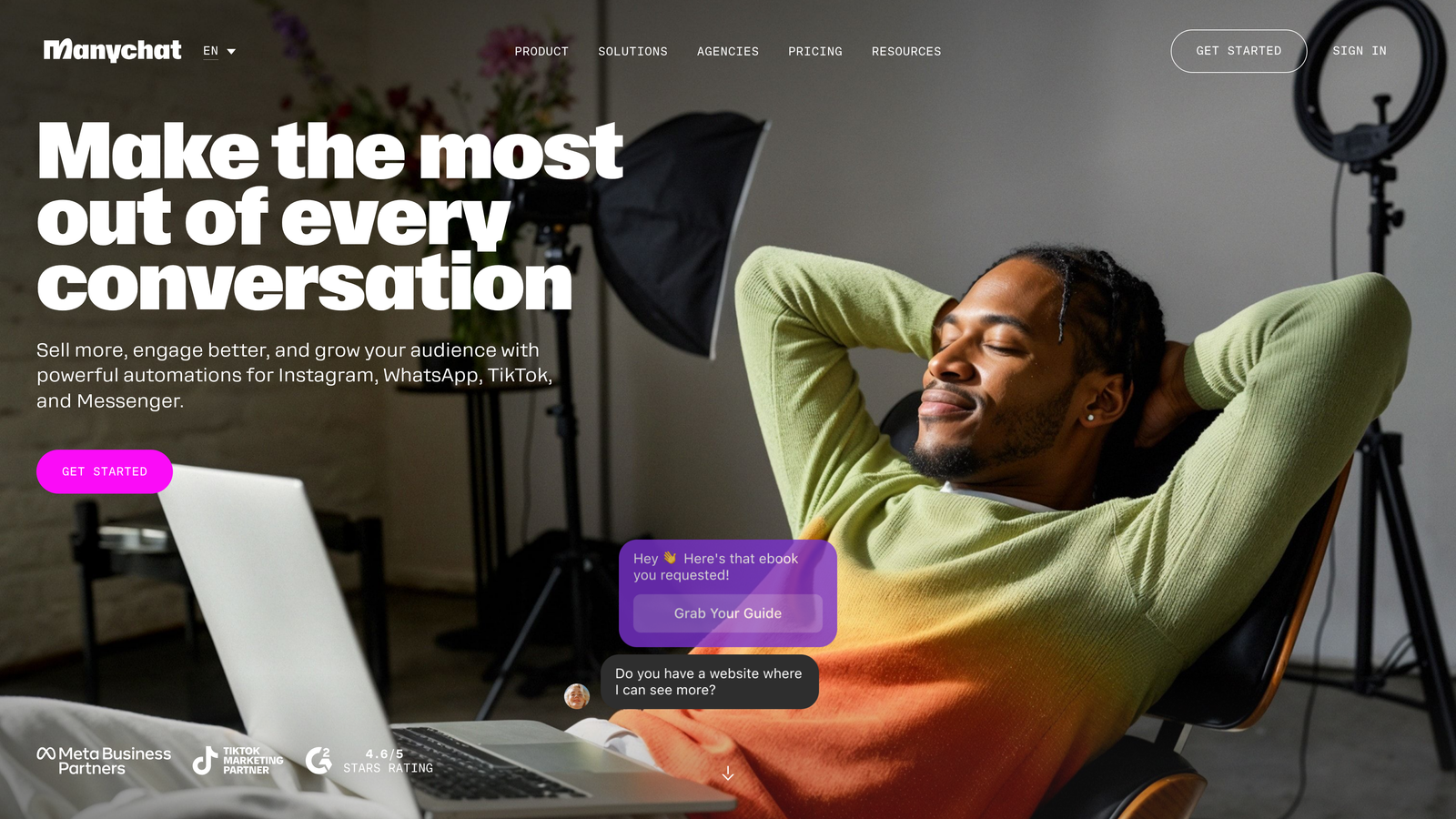 Screenshot of ManyChat website