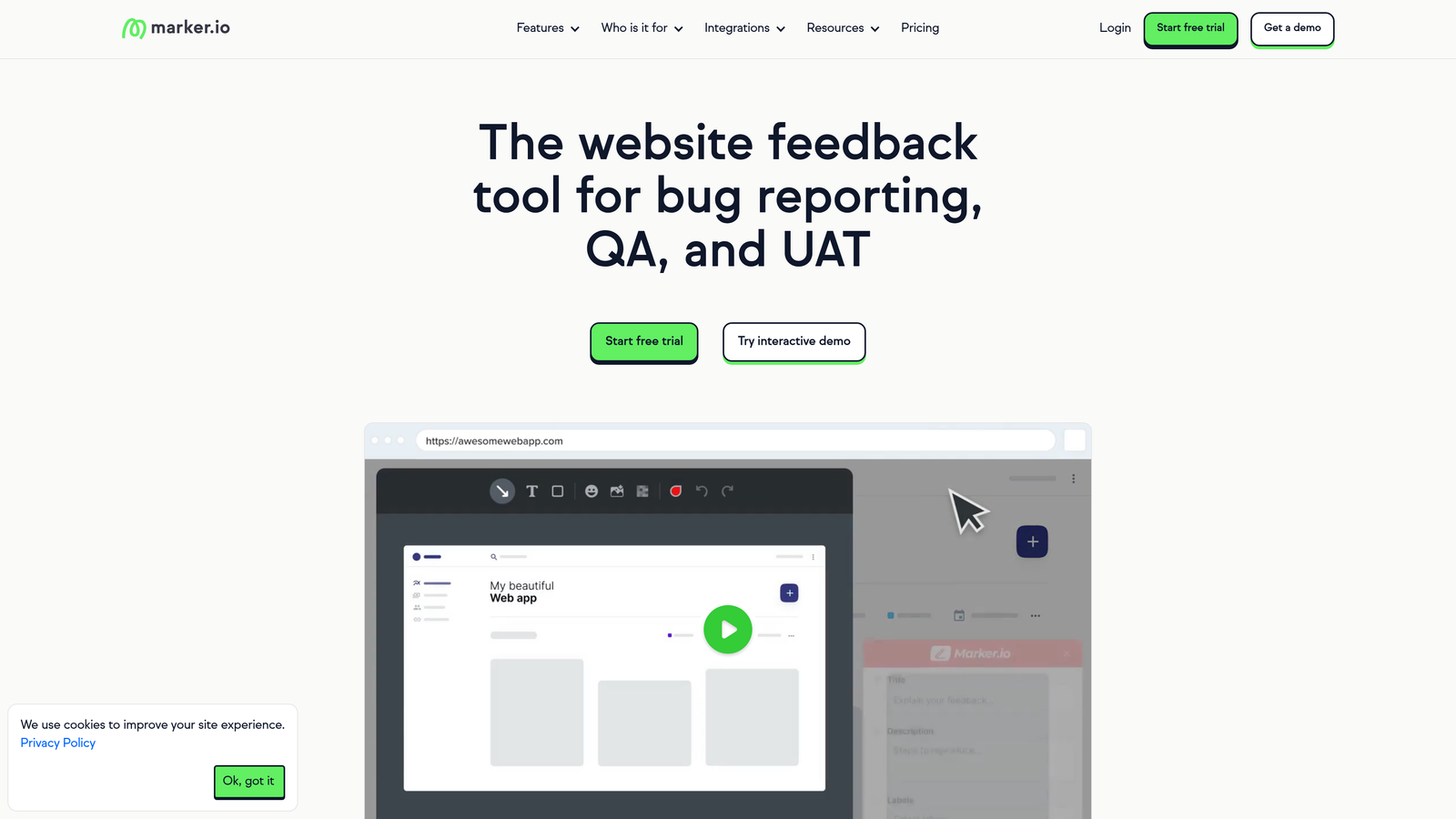 Screenshot of Marker.io website