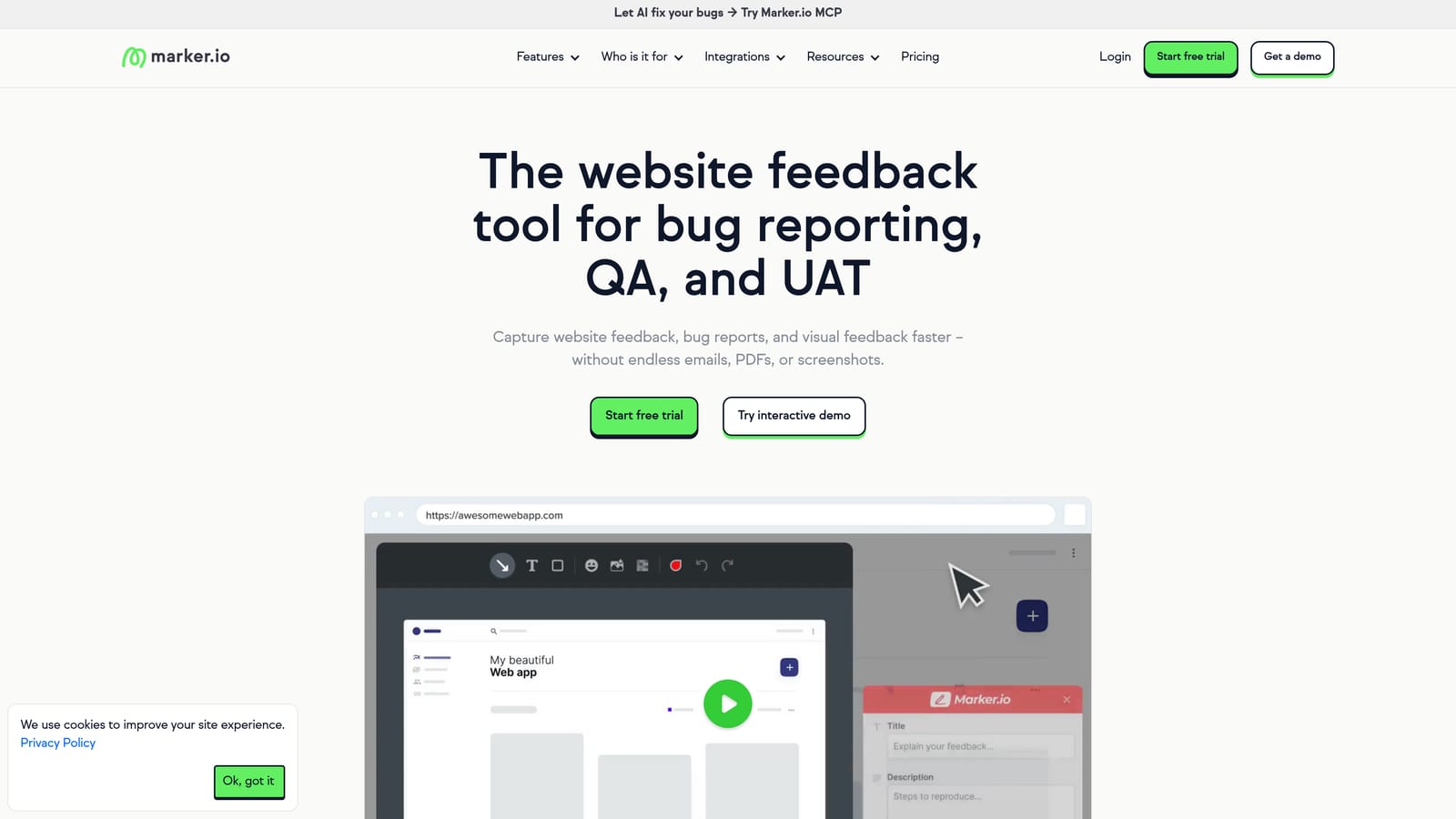 Screenshot of Marker.io website