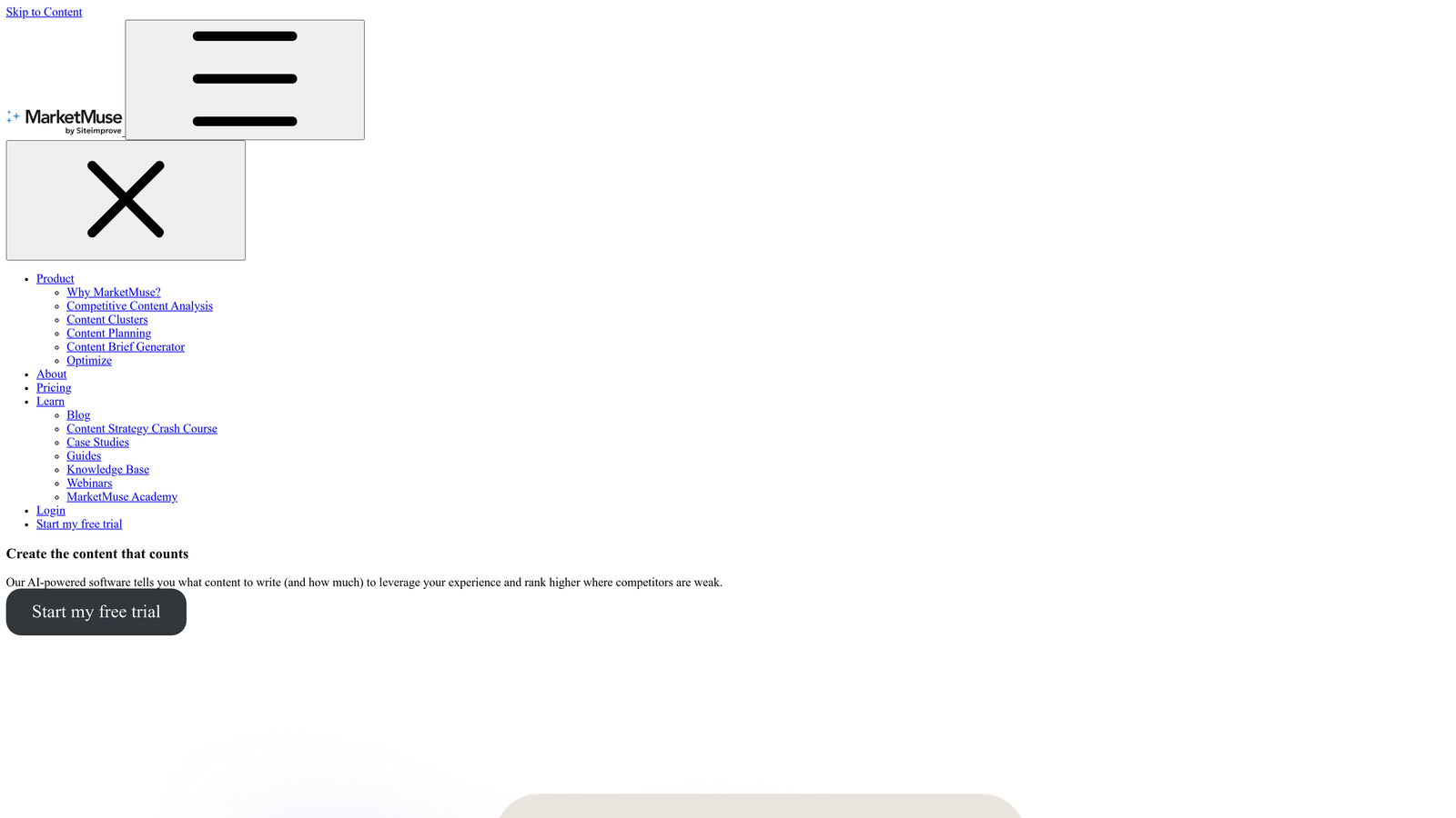 Screenshot of MarketMuse website