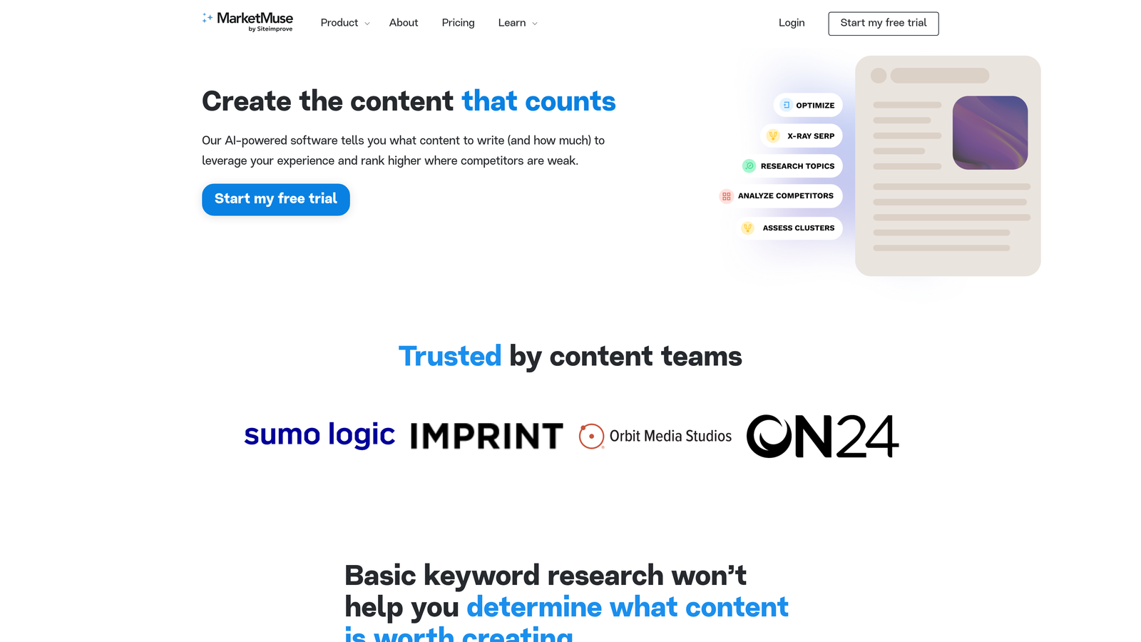 Screenshot of MarketMuse website