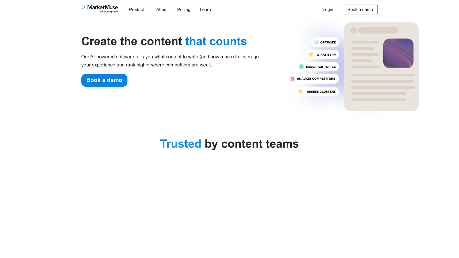 Screenshot of MarketMuse website