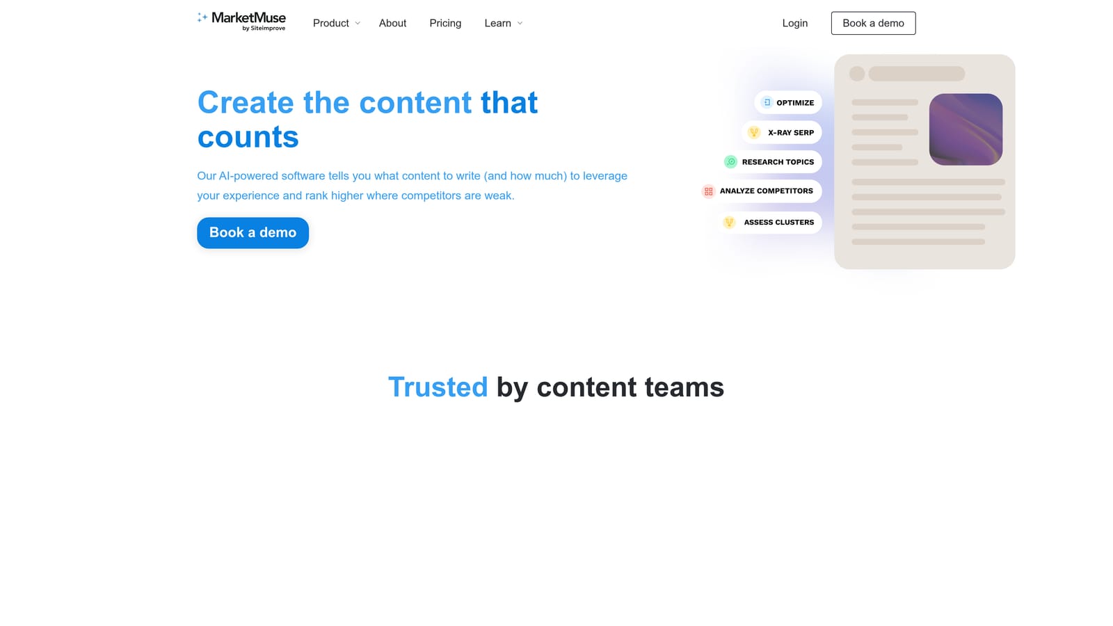 Screenshot of MarketMuse website