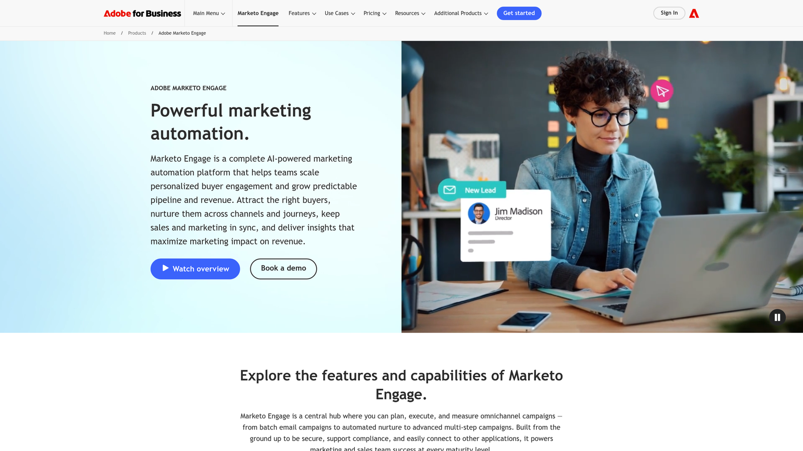 Screenshot of Marketo Engage (Adobe) website