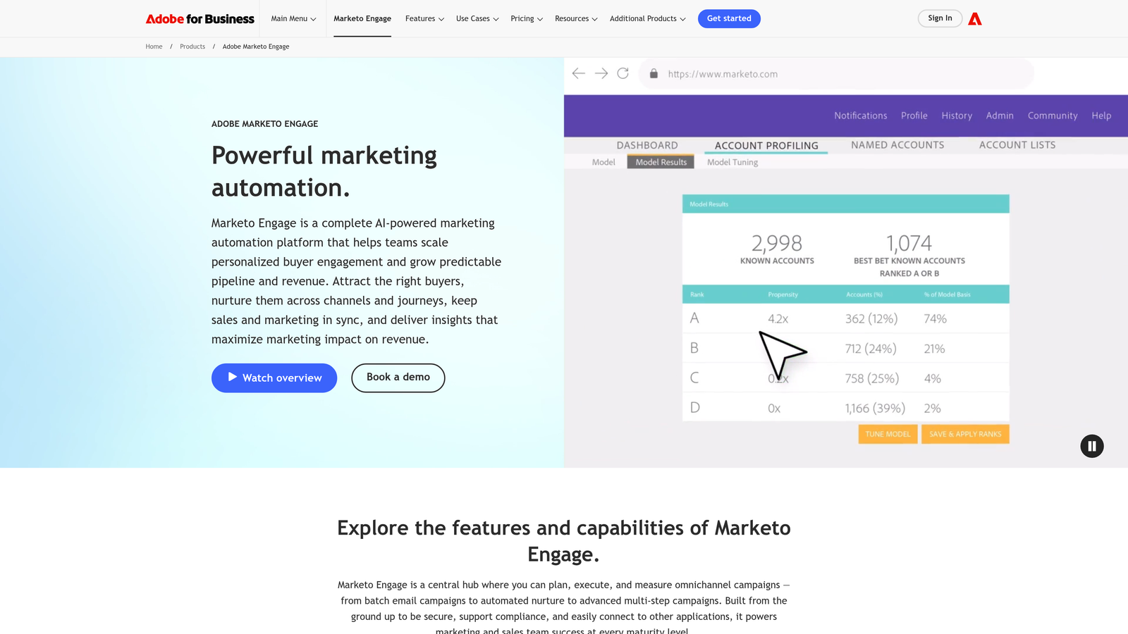 Screenshot of Marketo Engage (Adobe) website