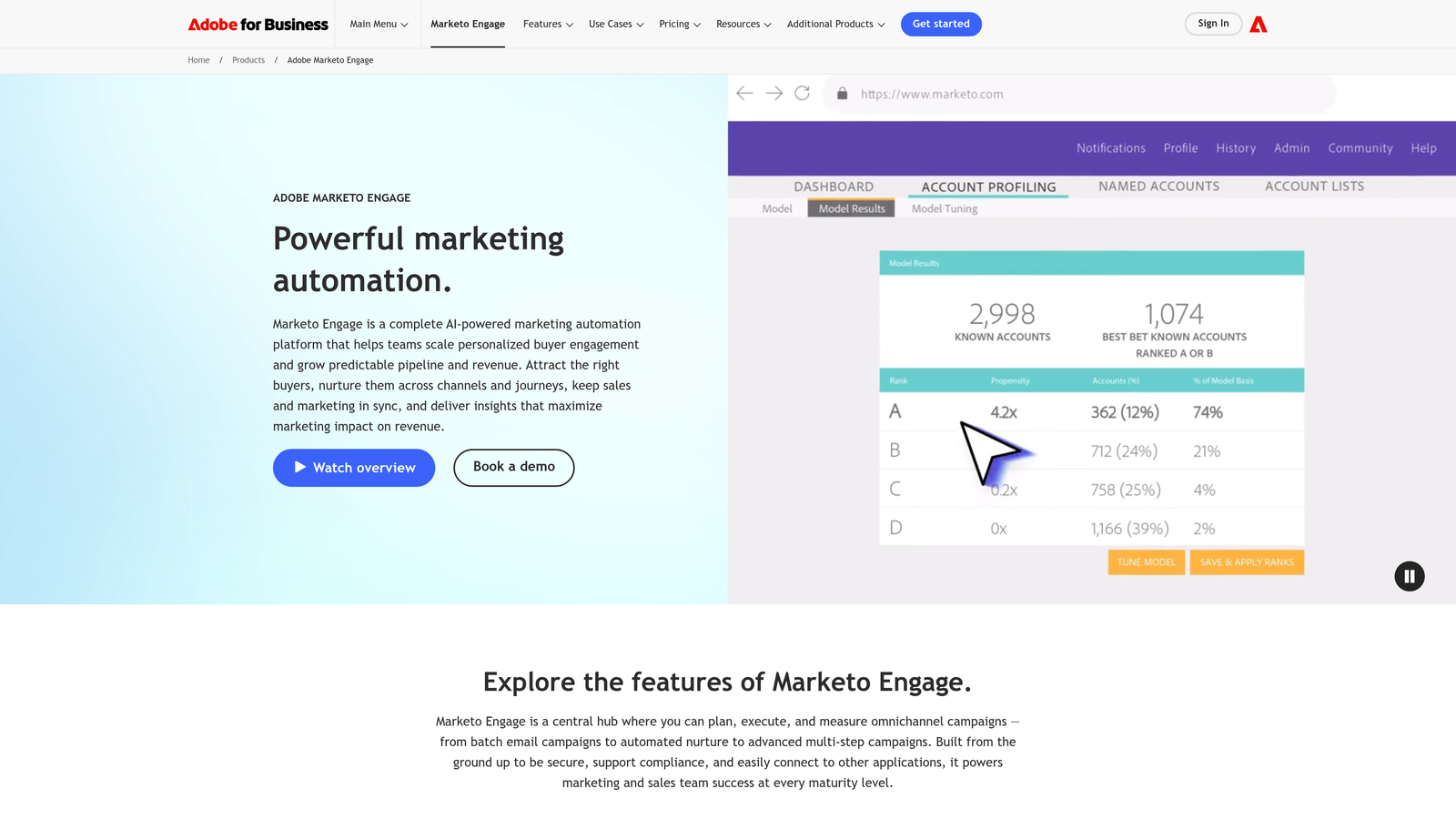 Screenshot of Marketo Engage (Adobe) website