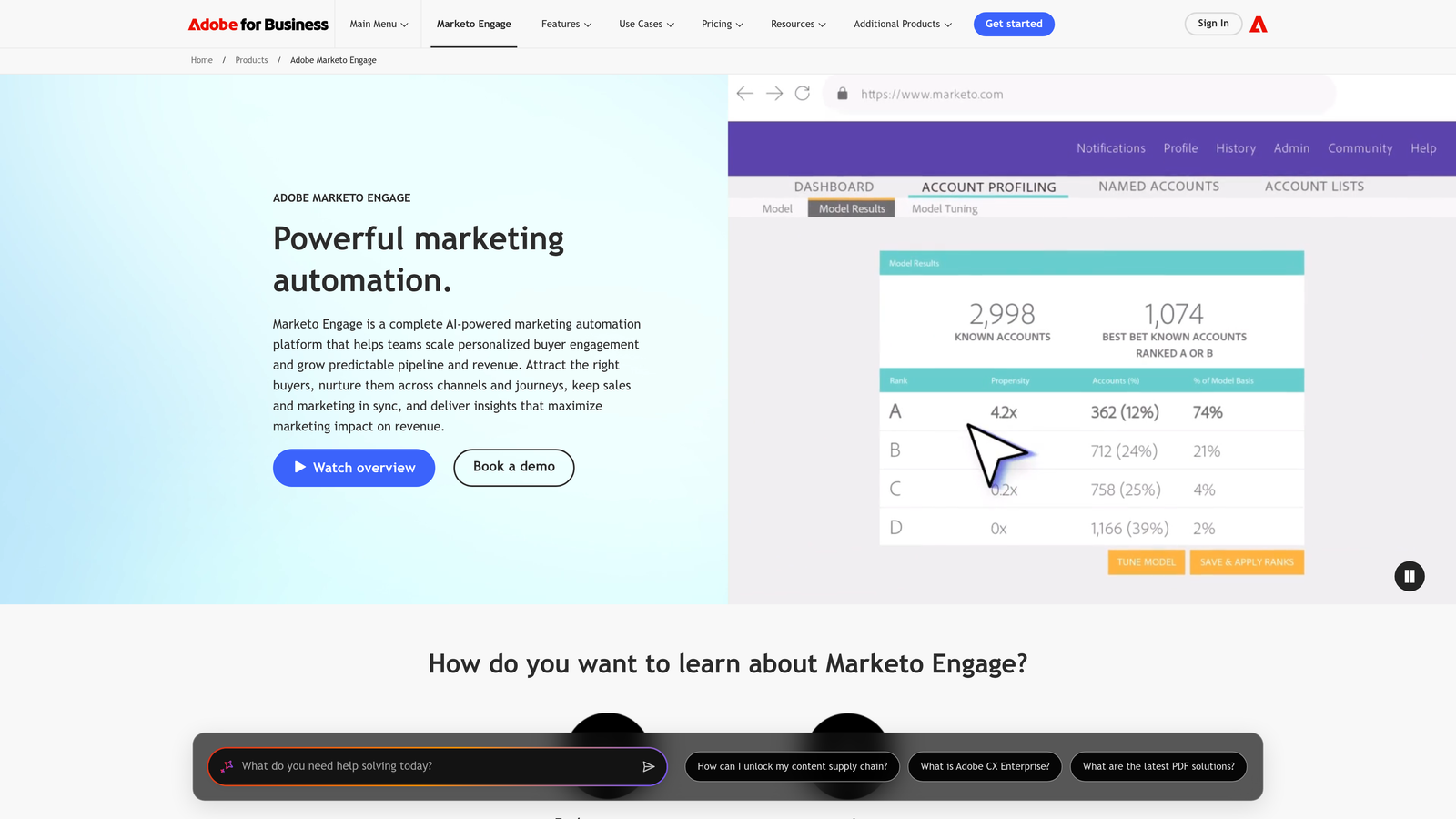 Screenshot of Marketo Engage (Adobe) website