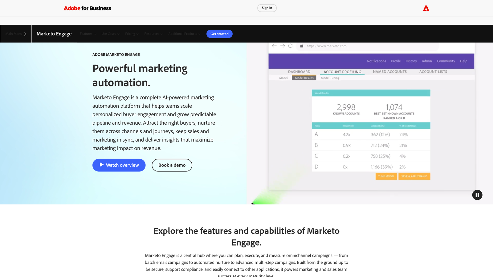 Screenshot of Marketo Engage website