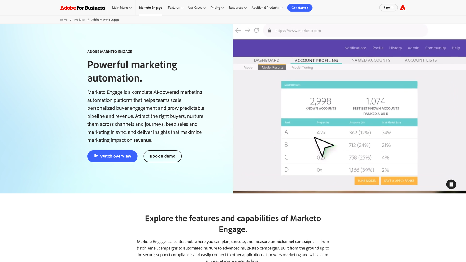 Screenshot of Marketo Engage website
