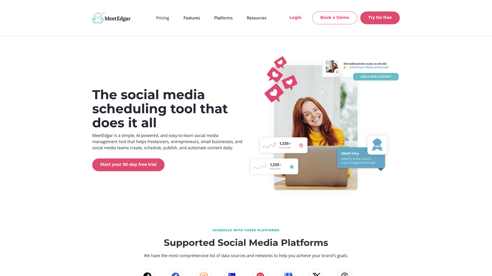 Screenshot of MeetEdgar website homepage