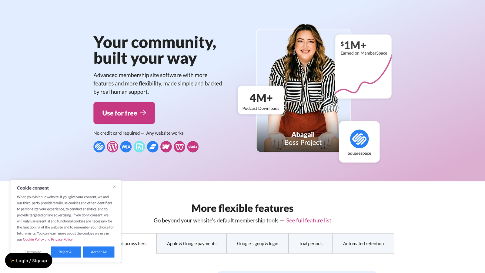 Screenshot of MemberSpace website