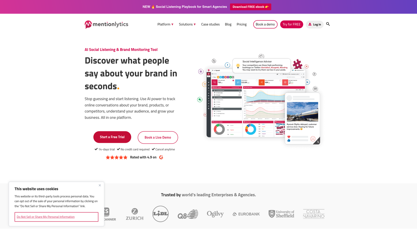 Screenshot of Mentionlytics website