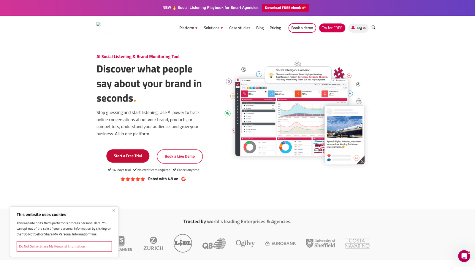 Screenshot of Mentionlytics website