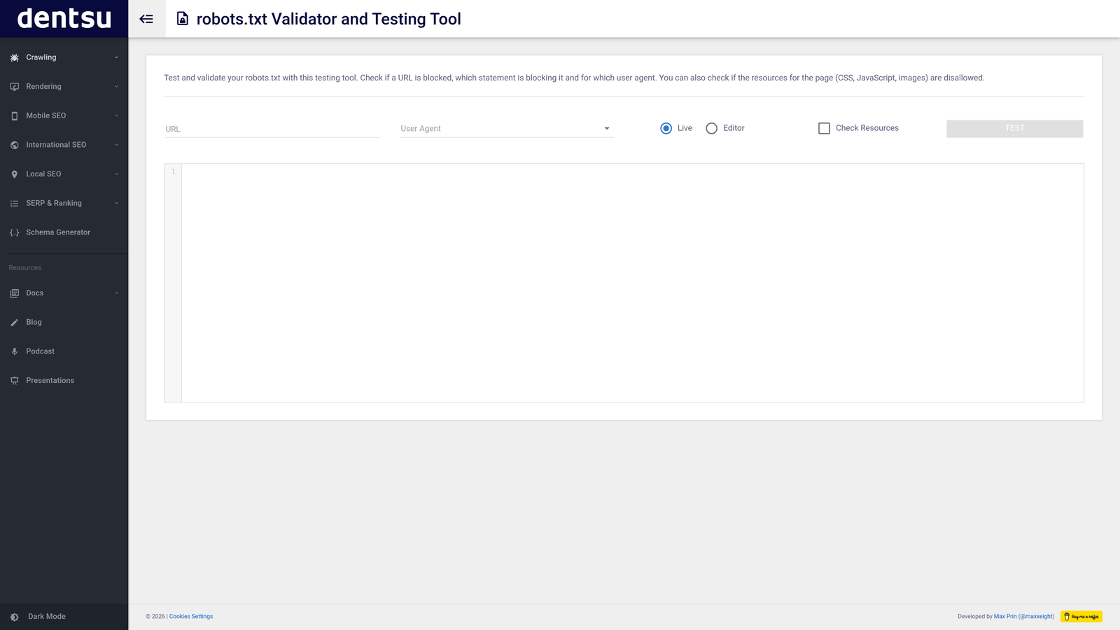 Screenshot of Merkle Robots.txt Generator website