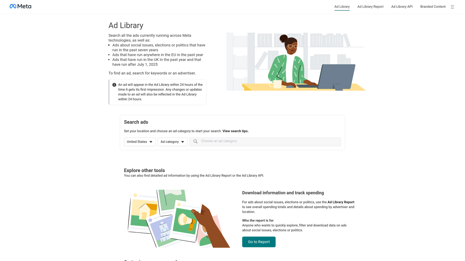 Screenshot of Meta Ad Library website