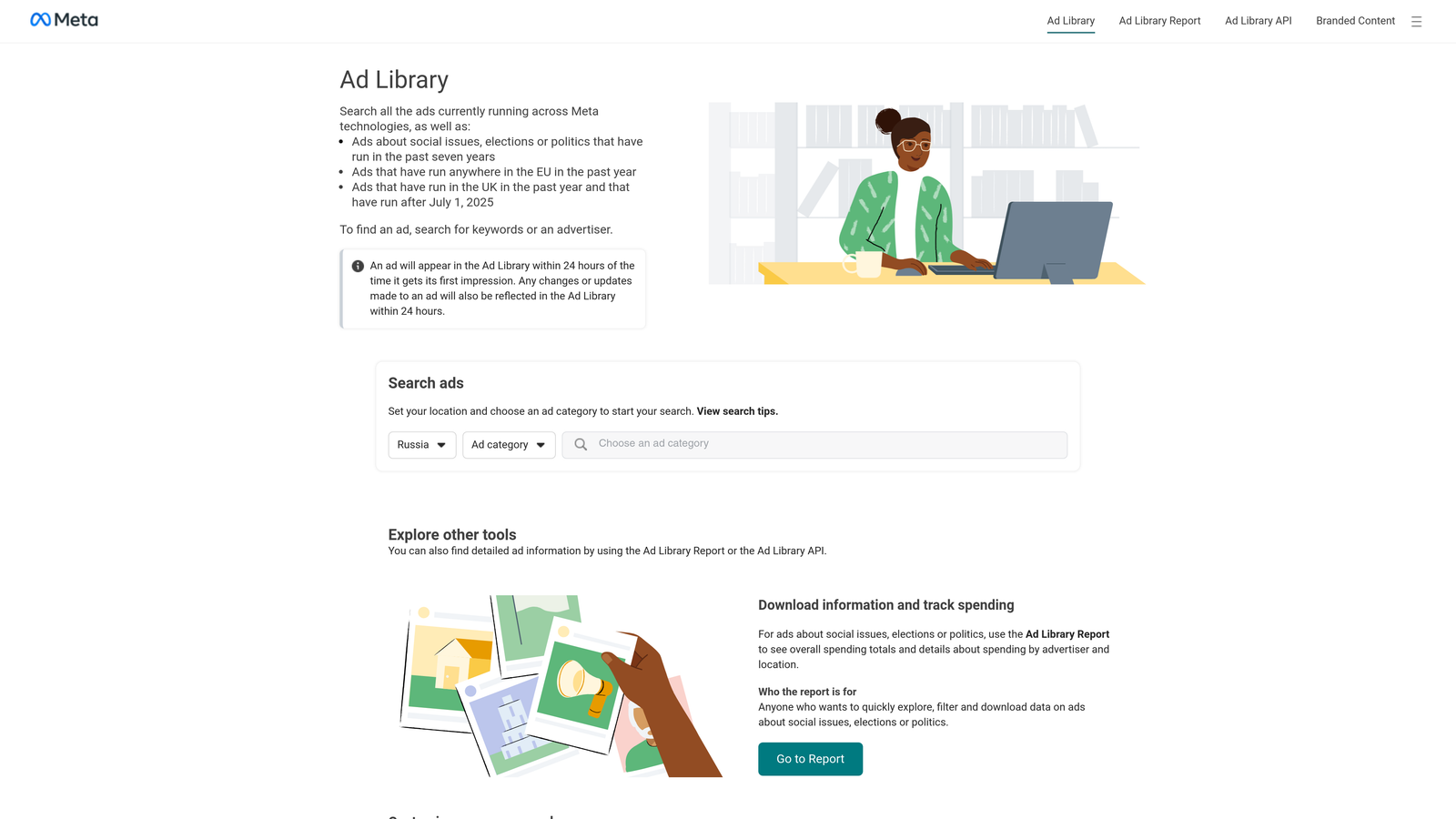 Screenshot of Meta Ads Library website