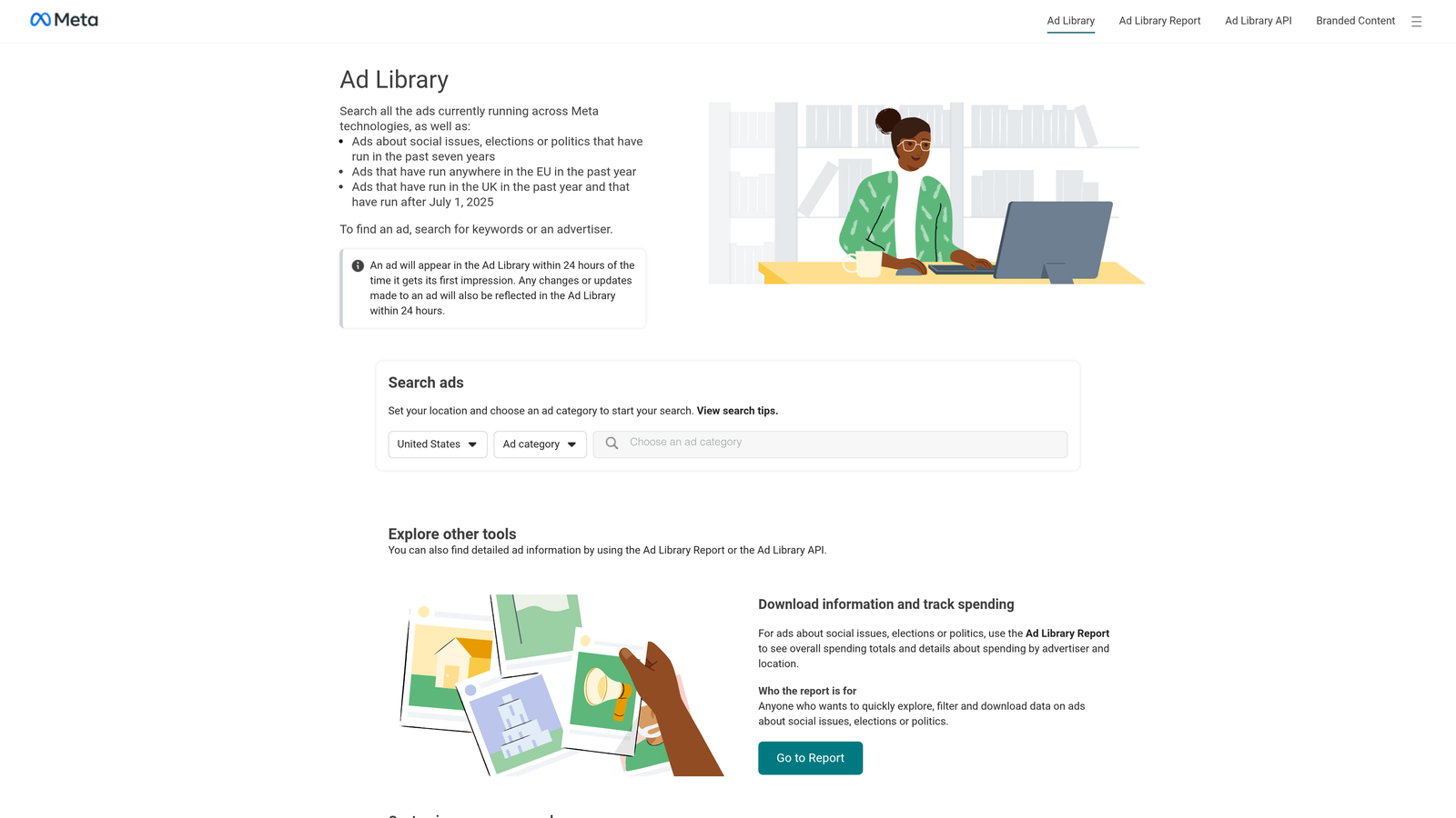 Screenshot of Meta Ads Library website