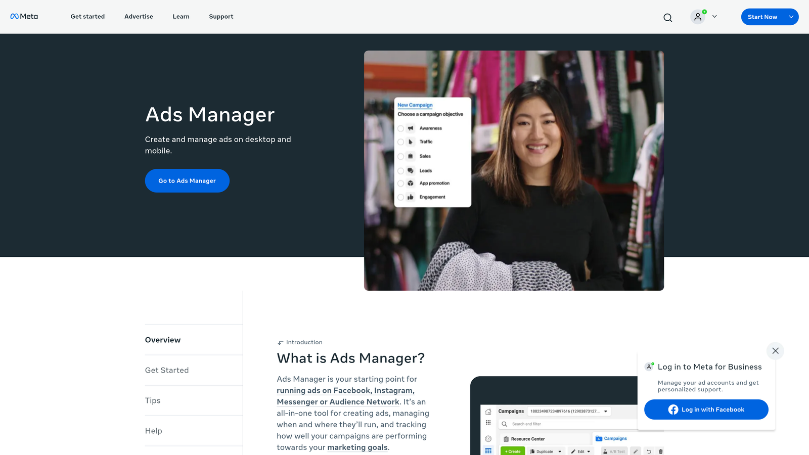 Screenshot of Meta Ads Manager website