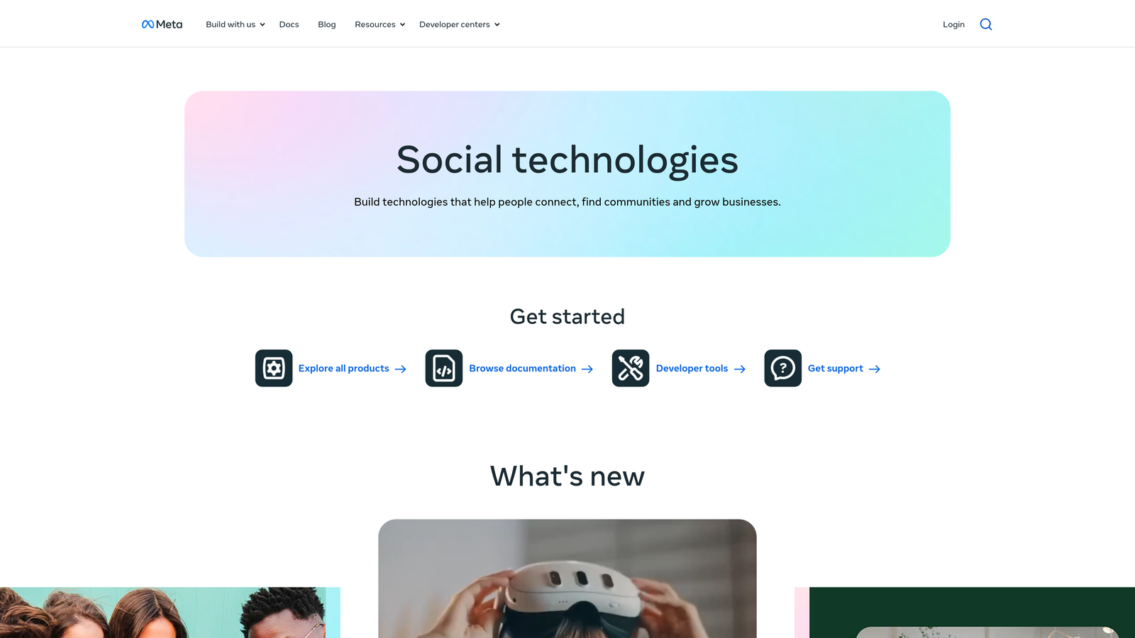 Screenshot of Meta for Developers website