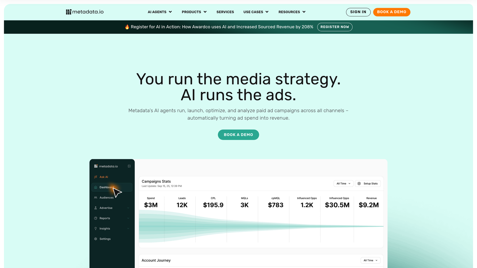 Screenshot of Metadata.io website