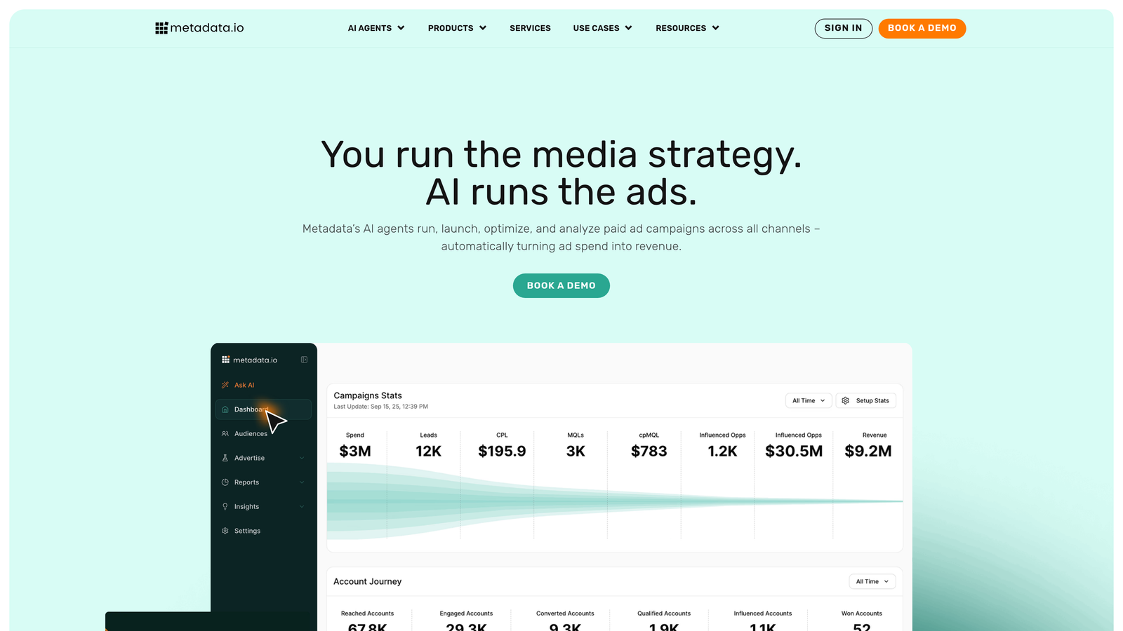 Screenshot of Metadata.io website