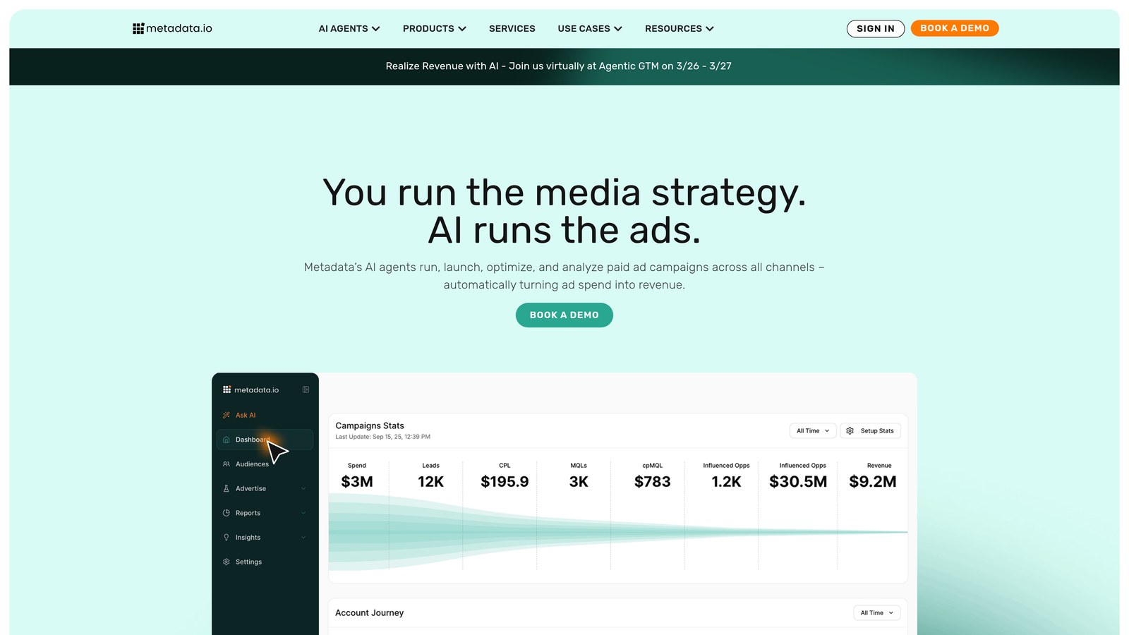 Screenshot of Metadata.io website