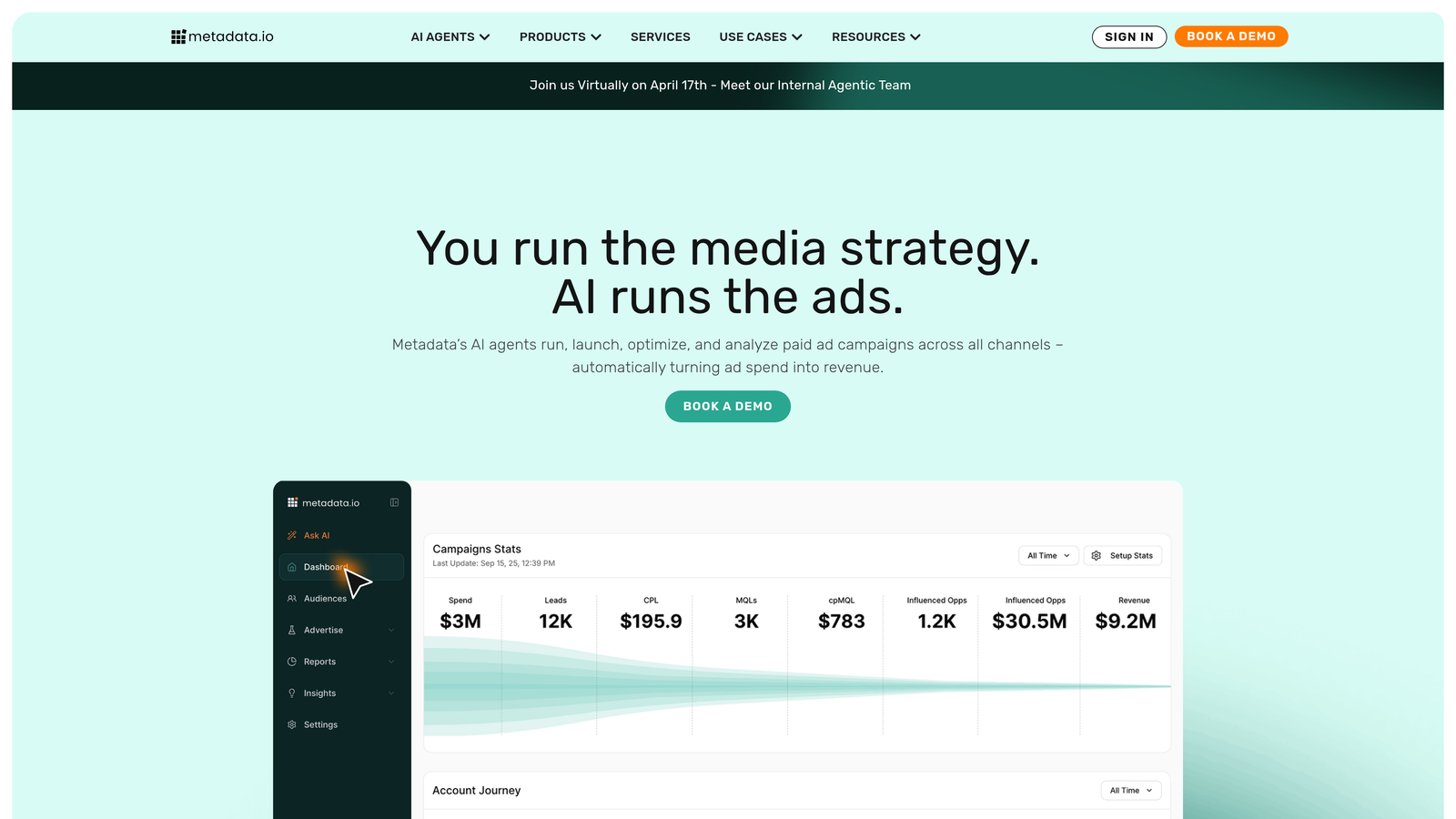 Screenshot of Metadata.io website