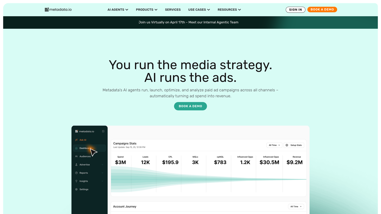 Screenshot of Metadata.io website