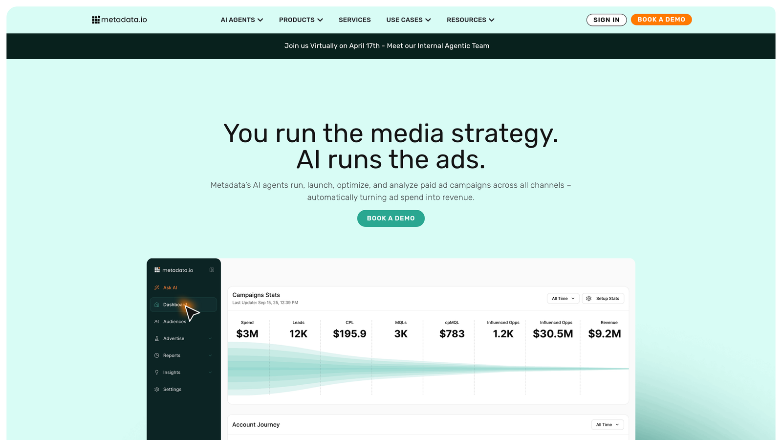 Screenshot of Metadata.io website