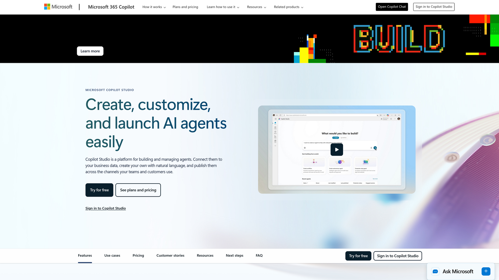 Screenshot of Microsoft Copilot Studio website