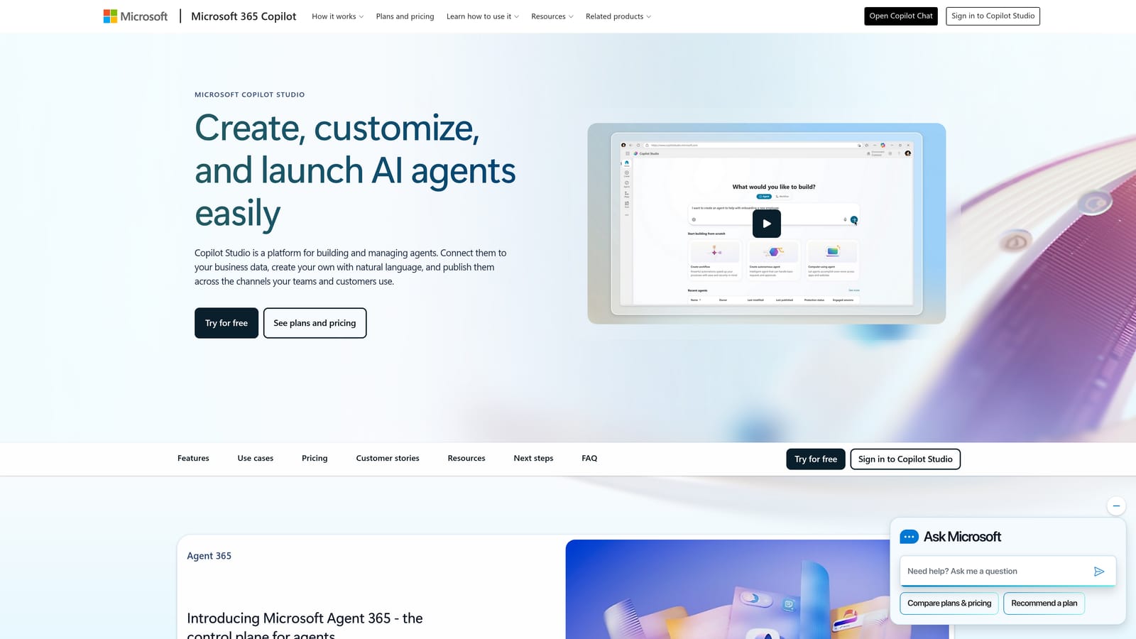 Screenshot of Microsoft Copilot Studio website