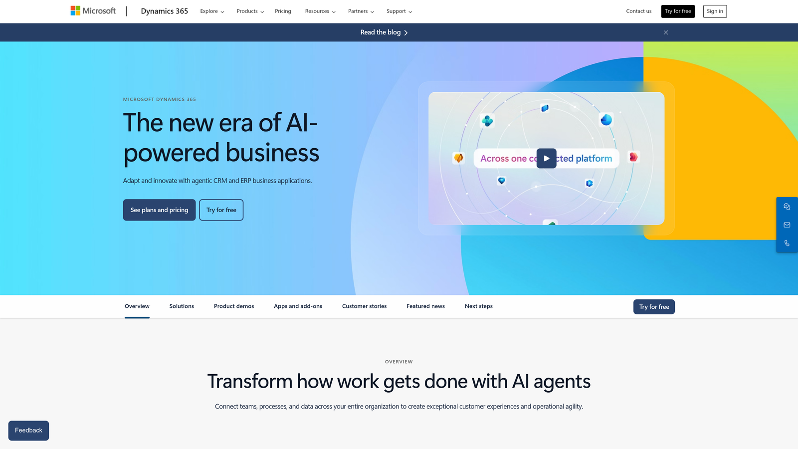 Screenshot of Microsoft Dynamics 365 Sales website