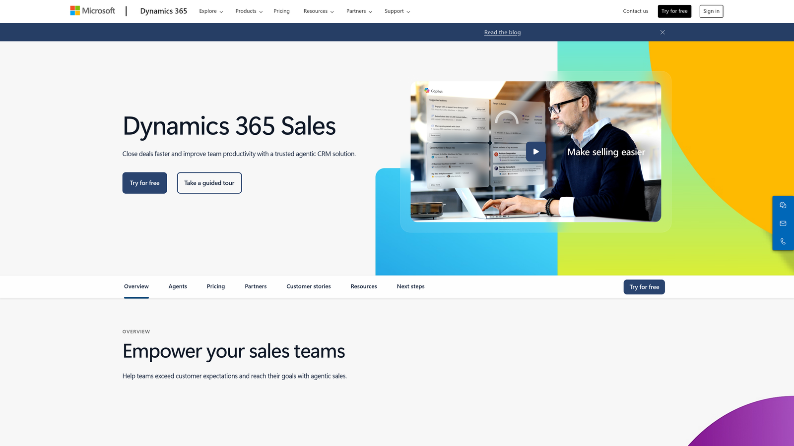 Screenshot of Microsoft Dynamics 365 Sales website