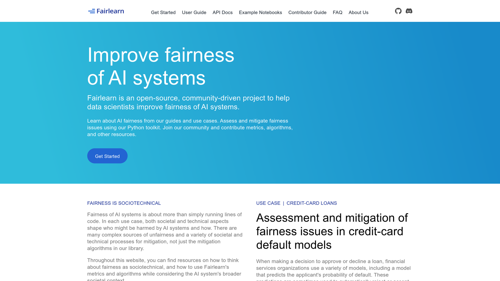 Screenshot of Microsoft Fairlearn website