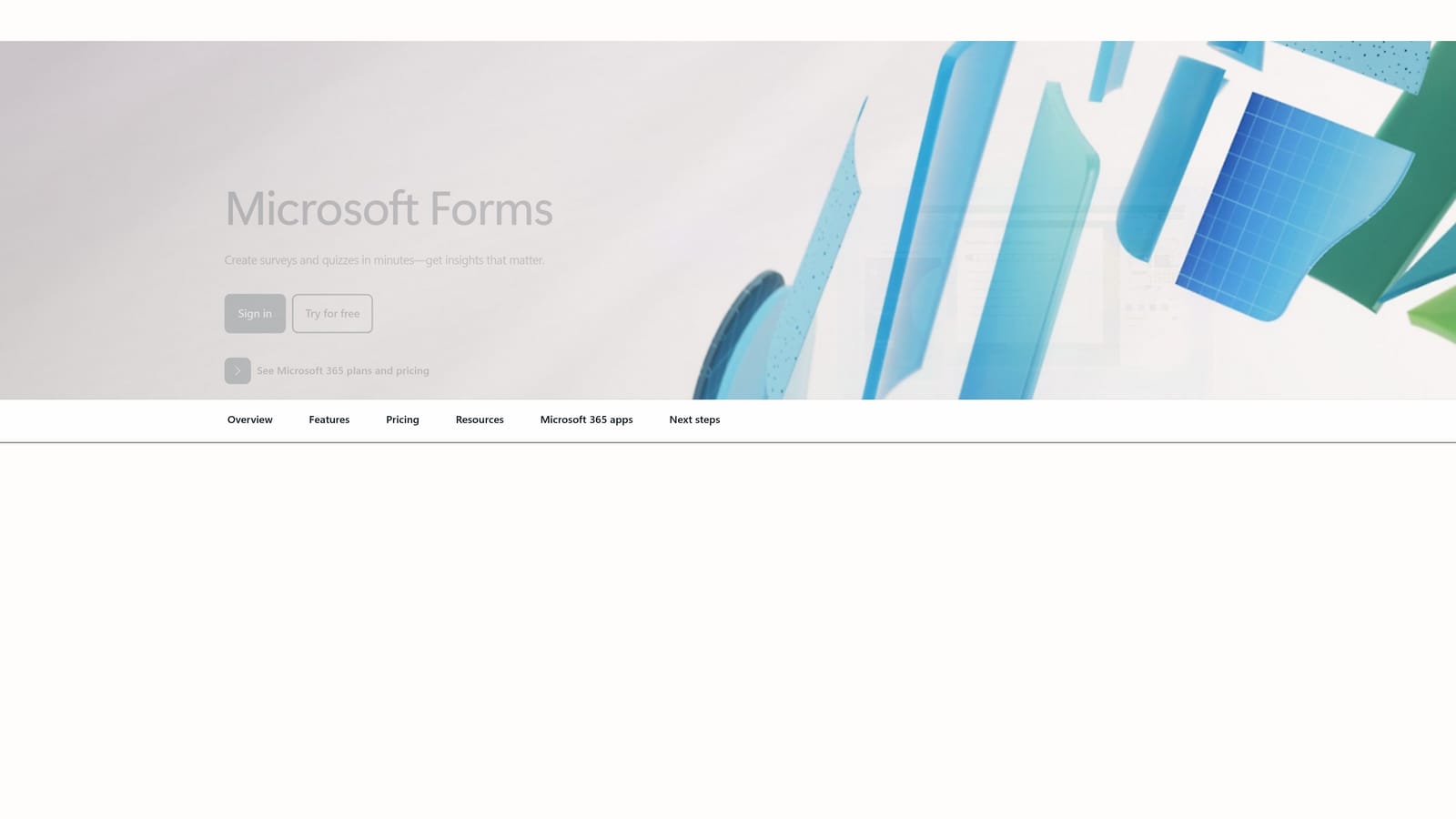 Screenshot of Microsoft Forms website