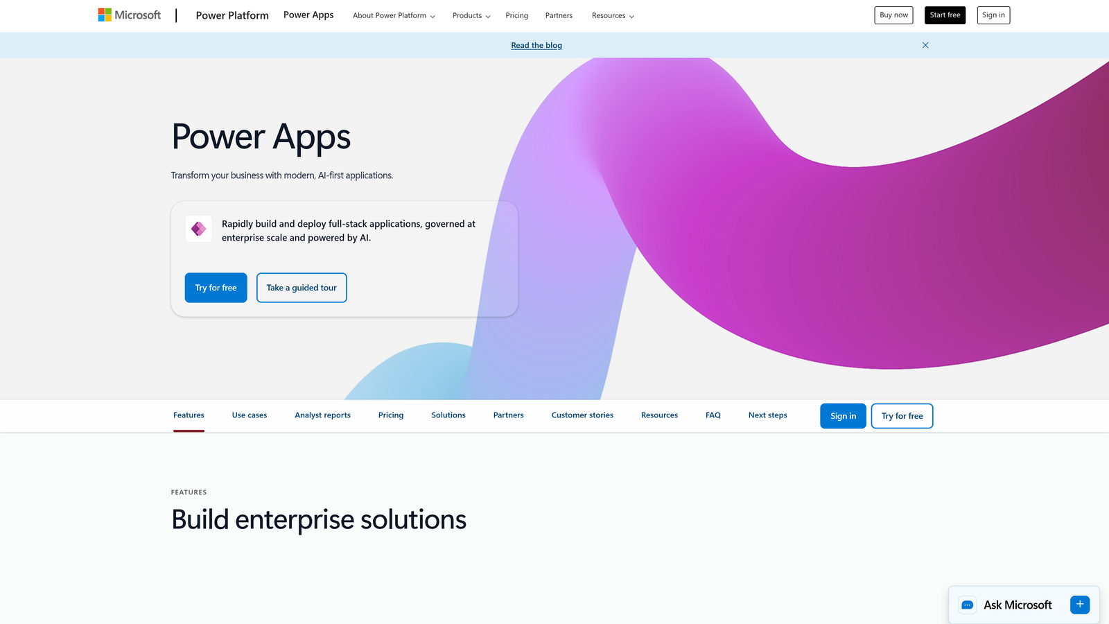 Screenshot of Microsoft Power Apps website
